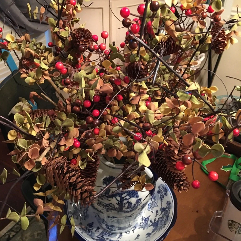 - Holiday berry and pine cone stems